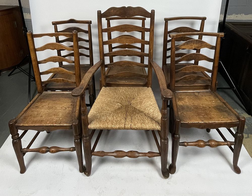 Lot 120 – A Set of Six Similar Ladder Back Chairs