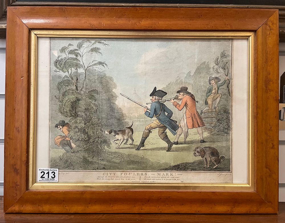 Lot 190 – A 19th Century Comic Strip In Burr Maple Frame Titled ‘ City Foulers – Mark!’