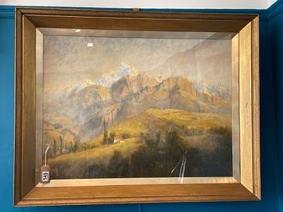 A Large Pastel Of An Alpine Scene Titled' Mont Blanc' On The Revers, Dated 1906. In a Gilt 