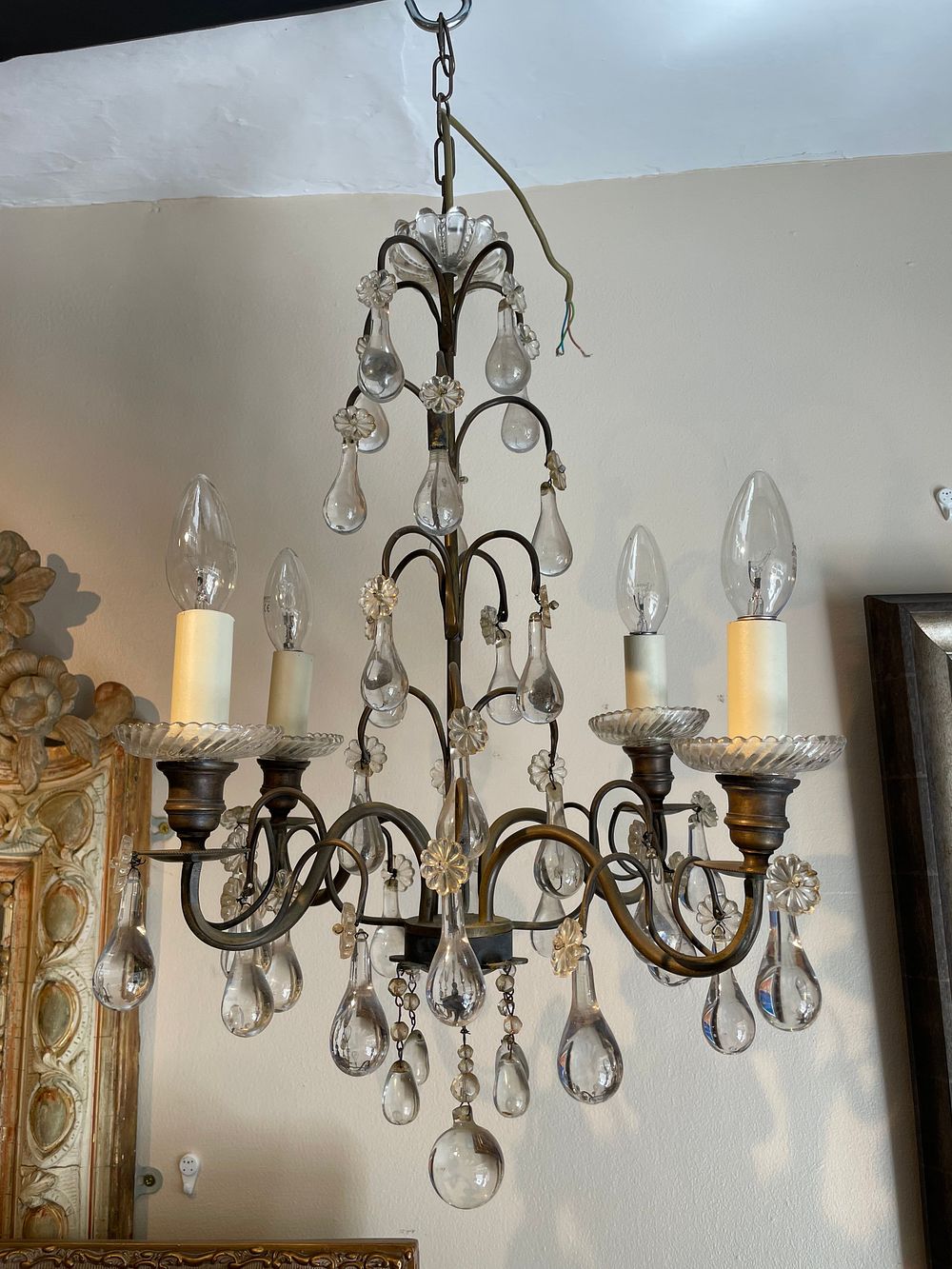 Lot 199a – French Style Four-Light Brass And crystal Chandelier