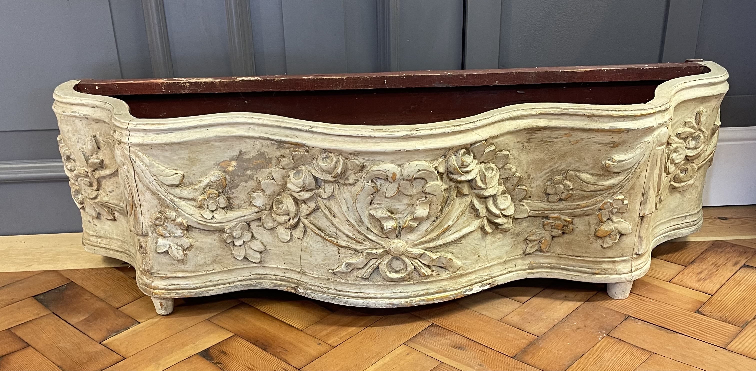 French Louis XV Style Carved and Painted Wood Floor Jardiniere