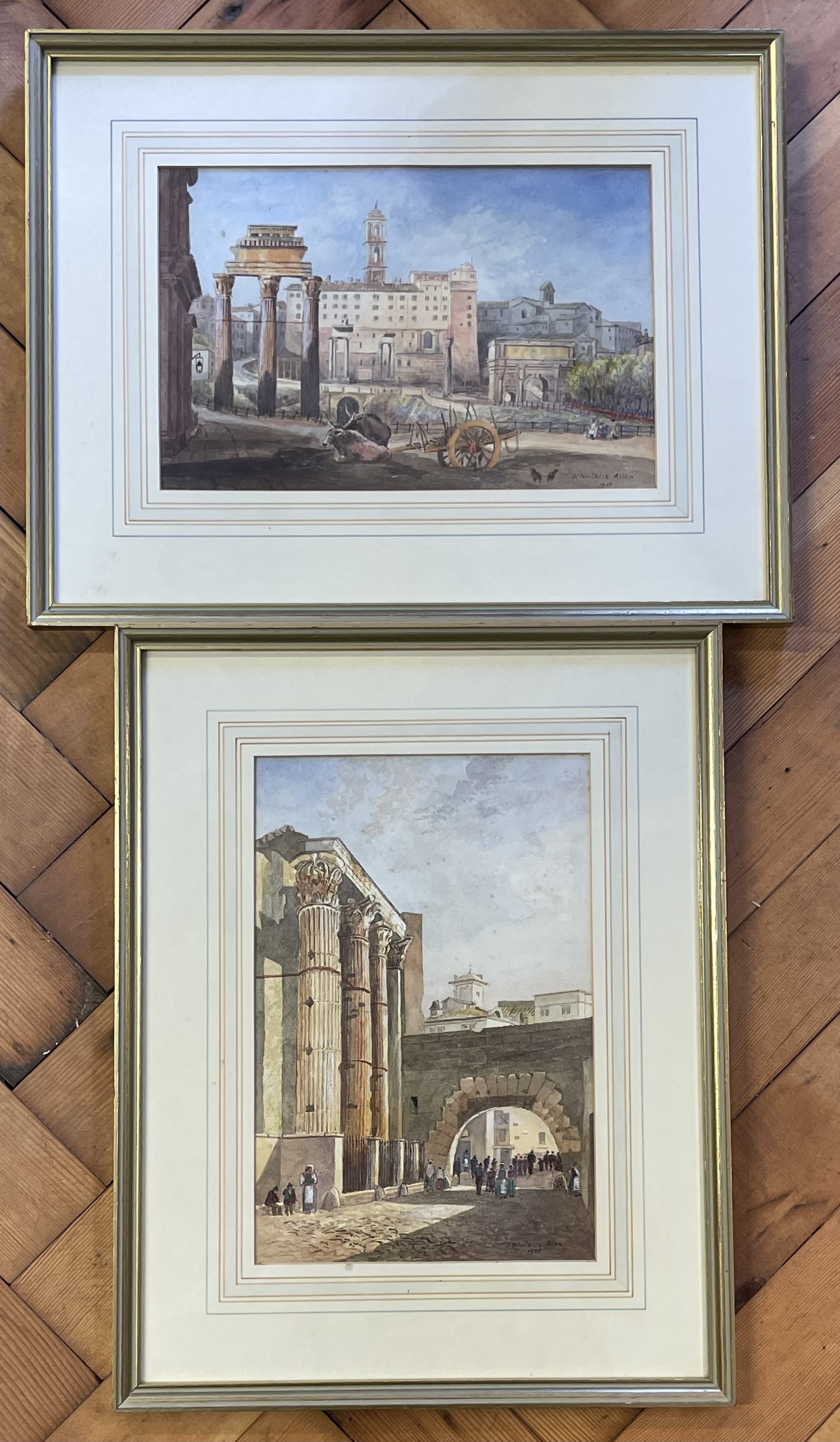 A Pair of Roman Architectural View Watercolors by John Whitacre Allen