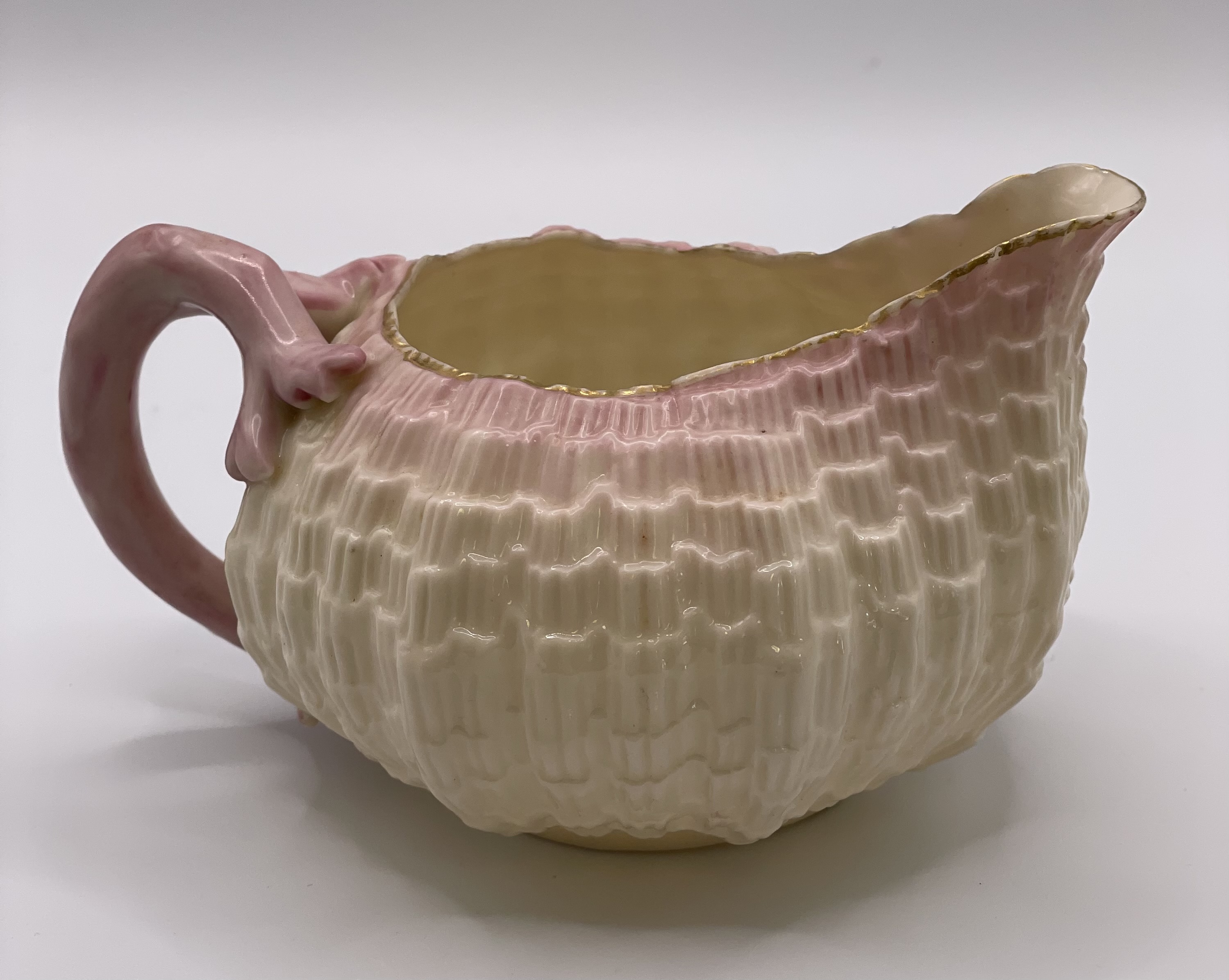 Belleek Tridacna Pink and Gold Parian Porcelain Creamer