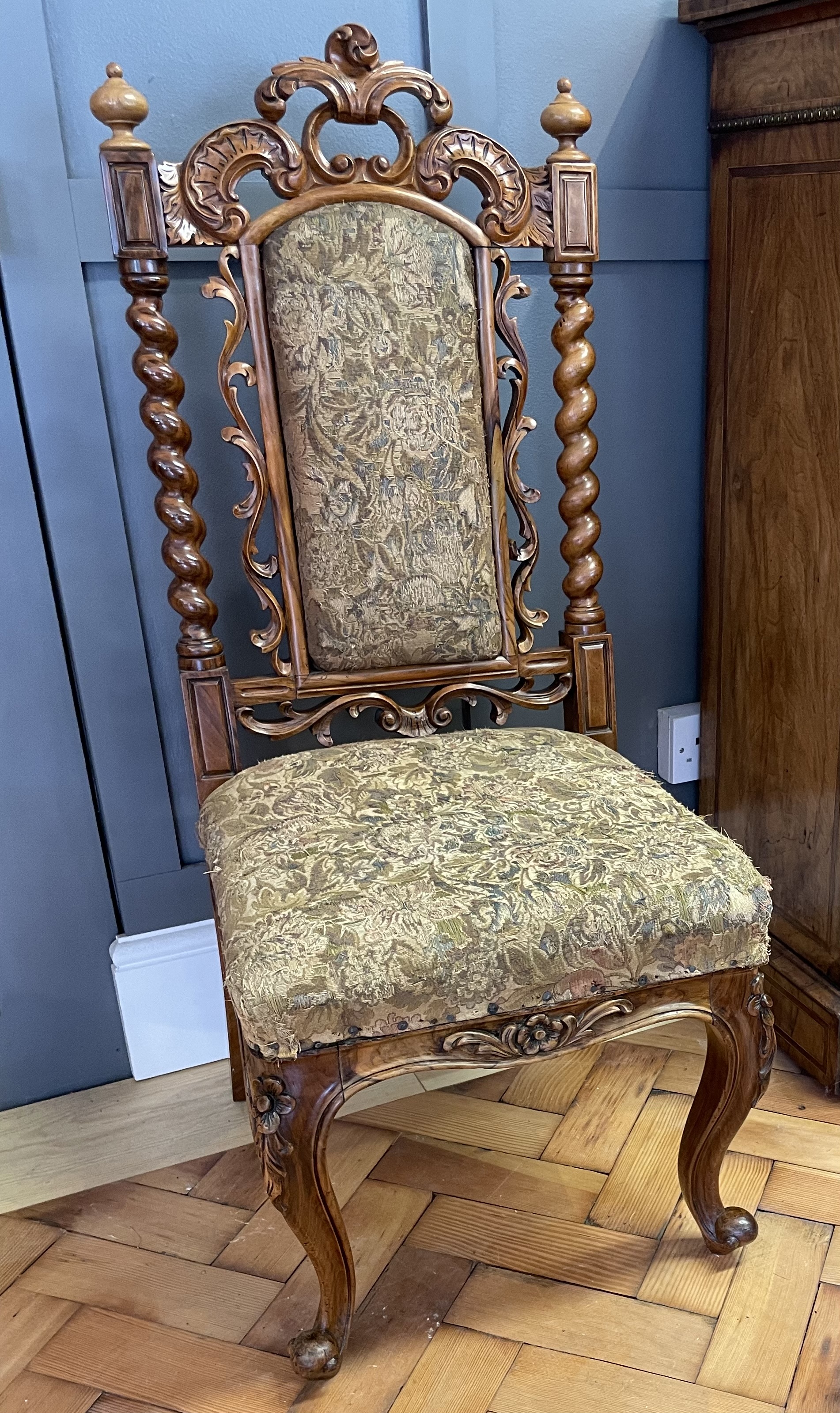 19th Century Renaissance Revival Carved Side Chair with Barley-Twist Supports