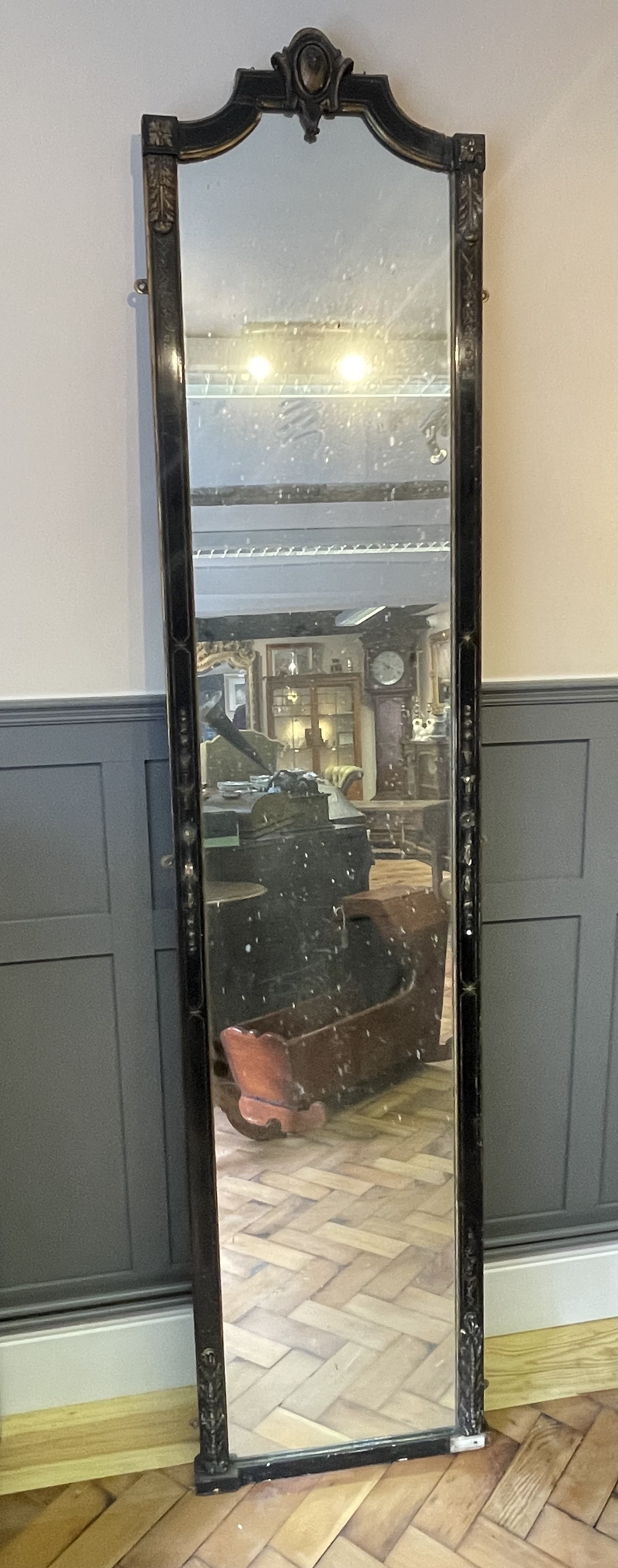 Late 19th Century Neoclassical Style Ebonized and Parcel-Gilt Pier Mirror