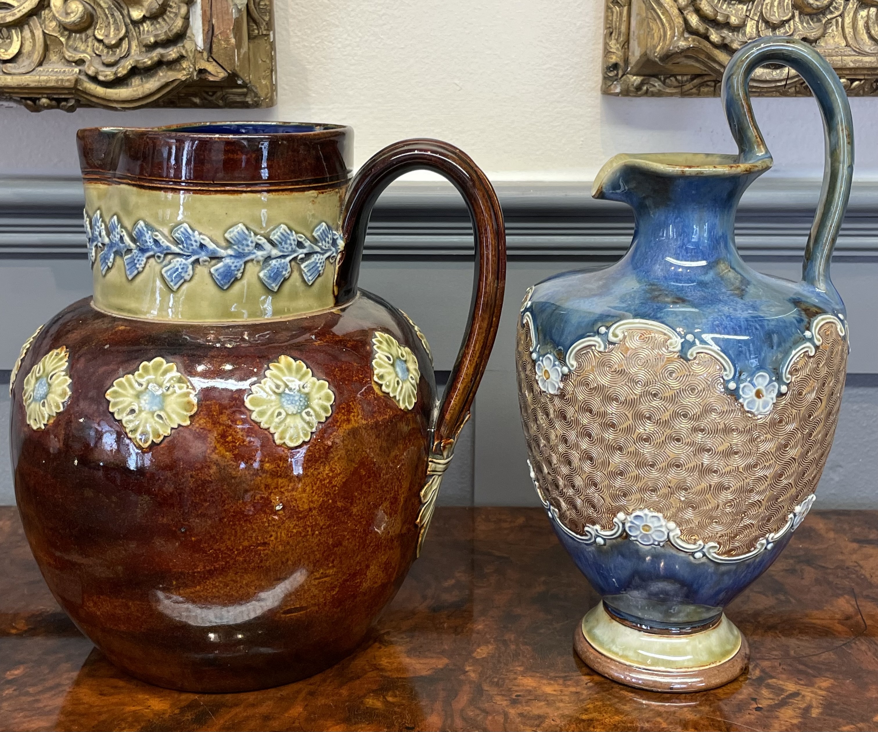 Two Doulton Lambeth and Royal Doulton Art Pottery Stoneware Pitchers