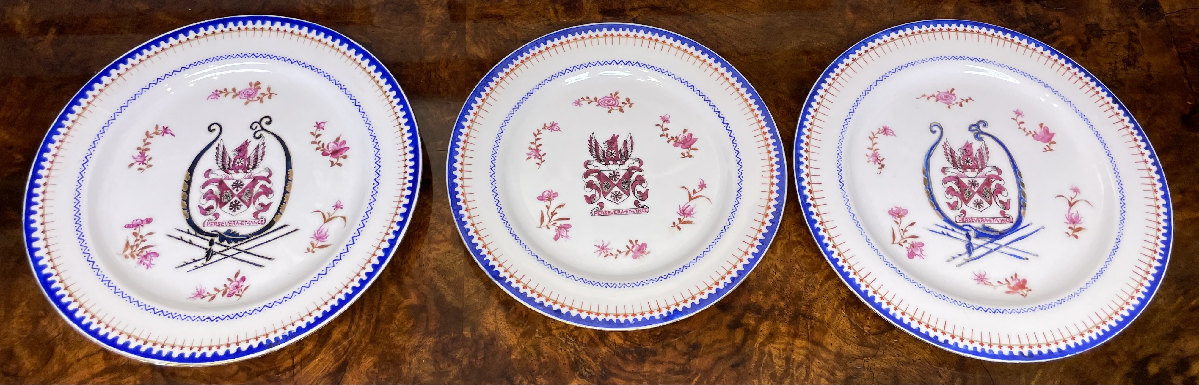 A Trio of Chinese Republic Period Armorial Porcelain Plates Associated with Lin Sen