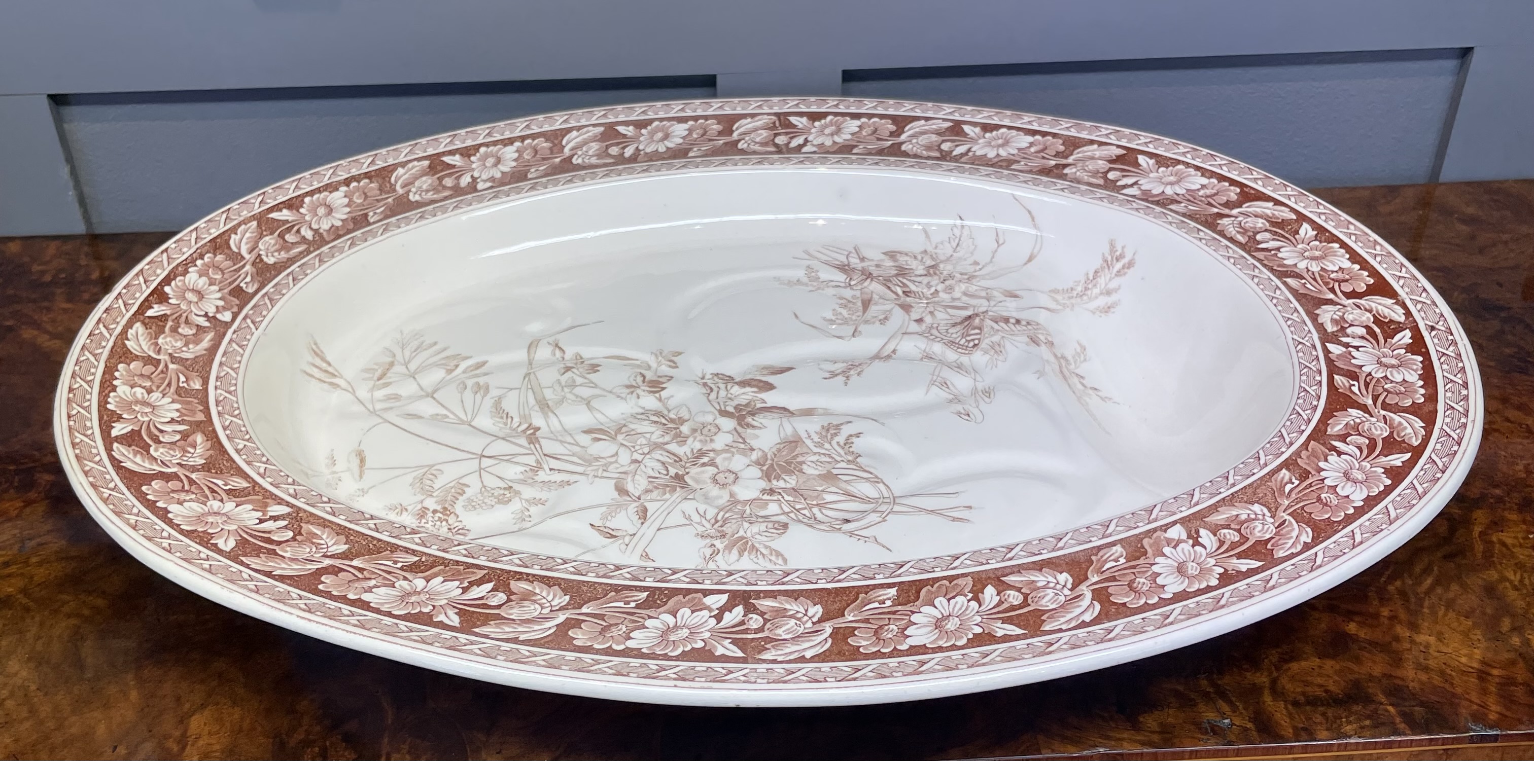 Aesthetic Movement Sepia Transferware Well and Tree Meat Platter