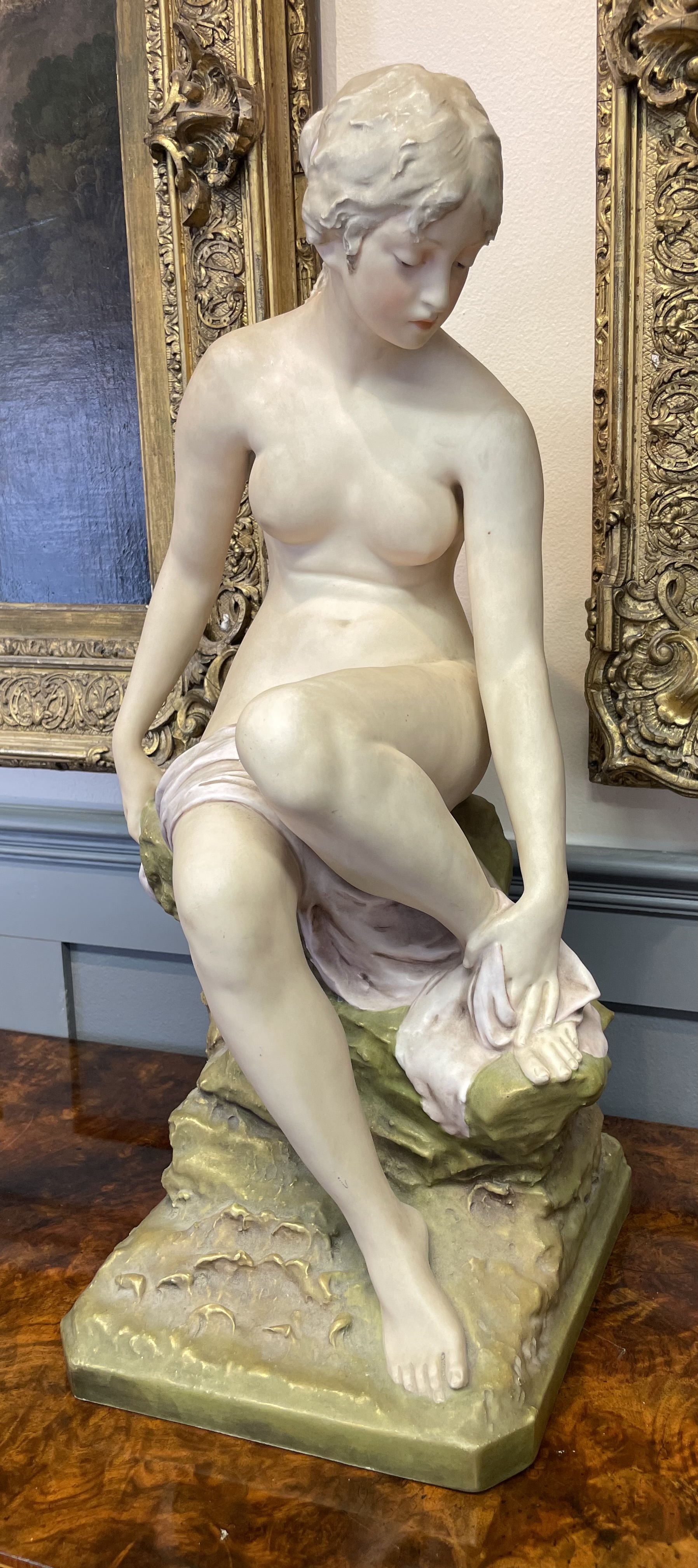 Royal Dux Bohemia Art Nouveau Porcelain Figure of a Bather Model