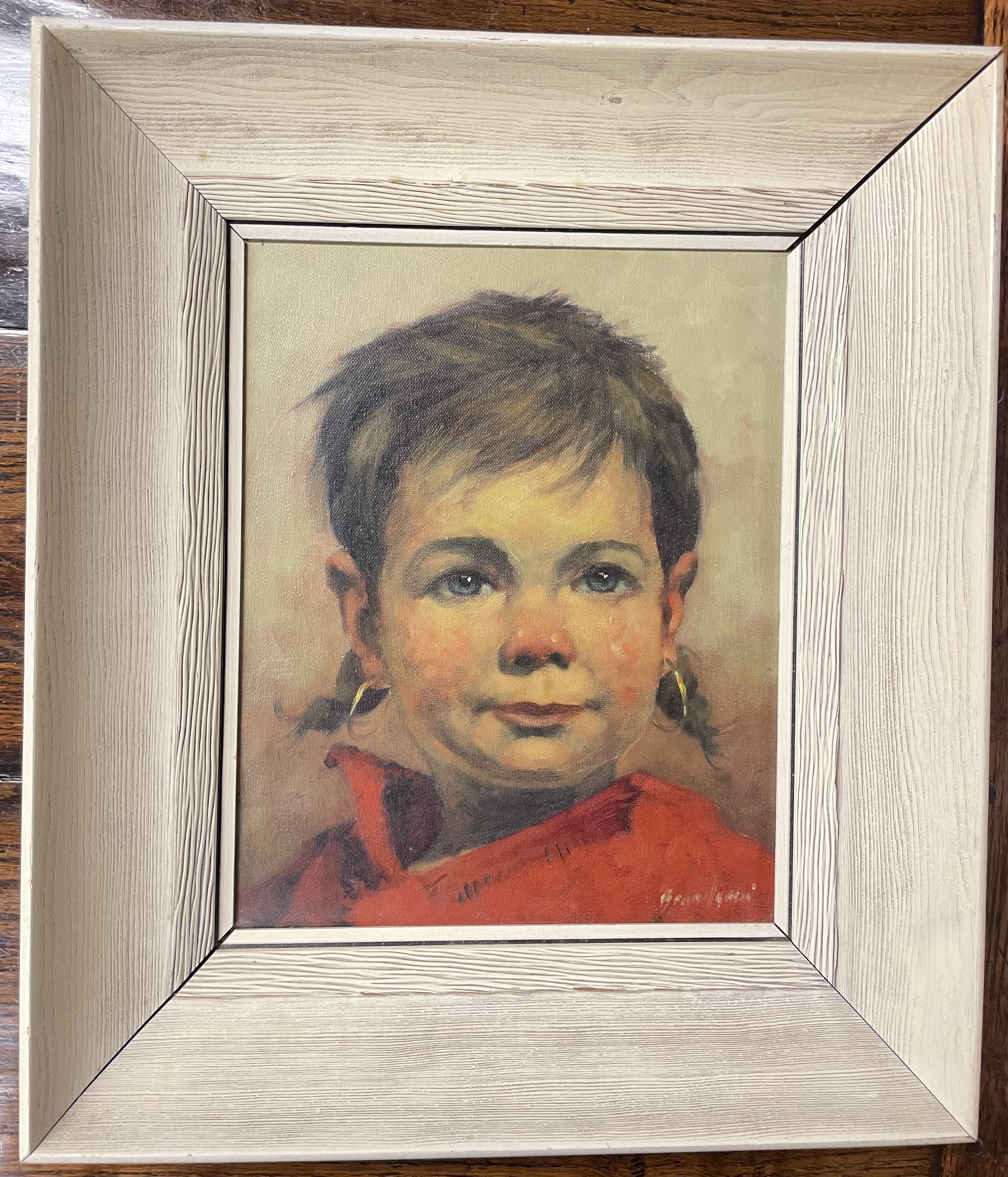 Mid-Century Oil on Canvas Portrait of a Child, Signed Brunelleschi