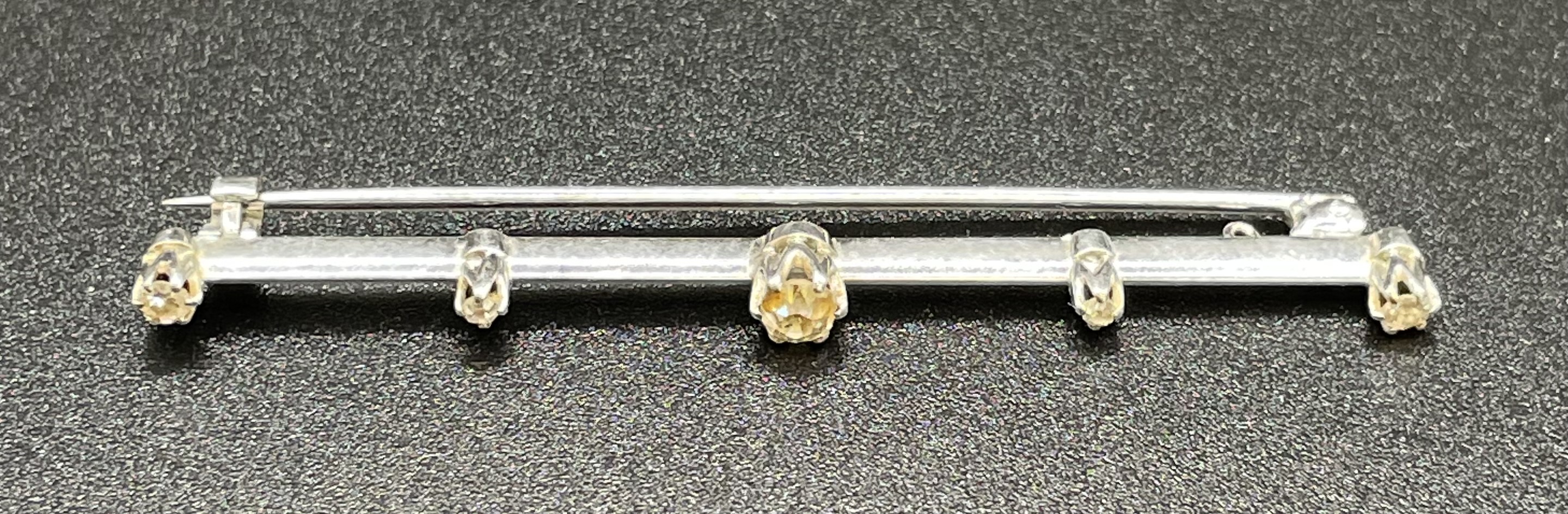 Tested 18 Karat White Gold Bar Brooch With Diamonds