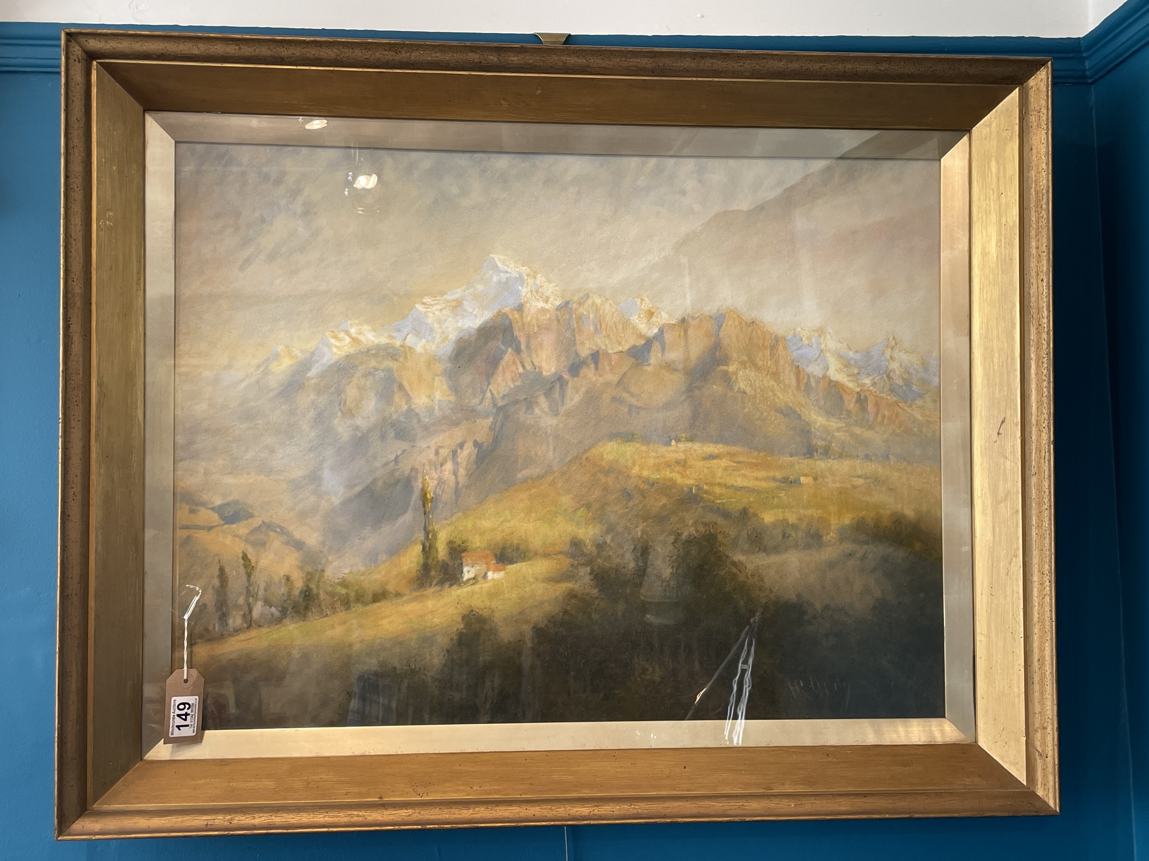 A Large Pastel Of An Alpine Scene Titled' Mont Blanc' On The Revers, Dated 1906.