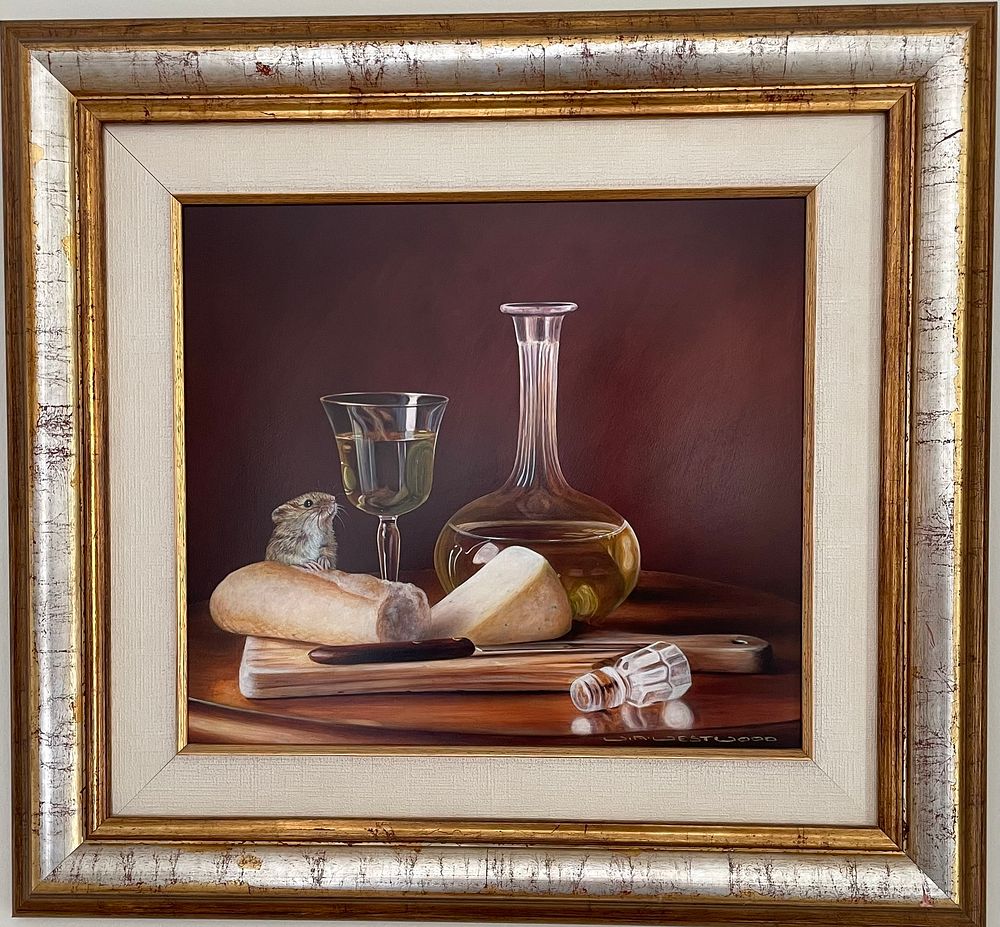 Lot 7 – Wayne Westwood Original Still Life Oil Painting with Mouse and Wine