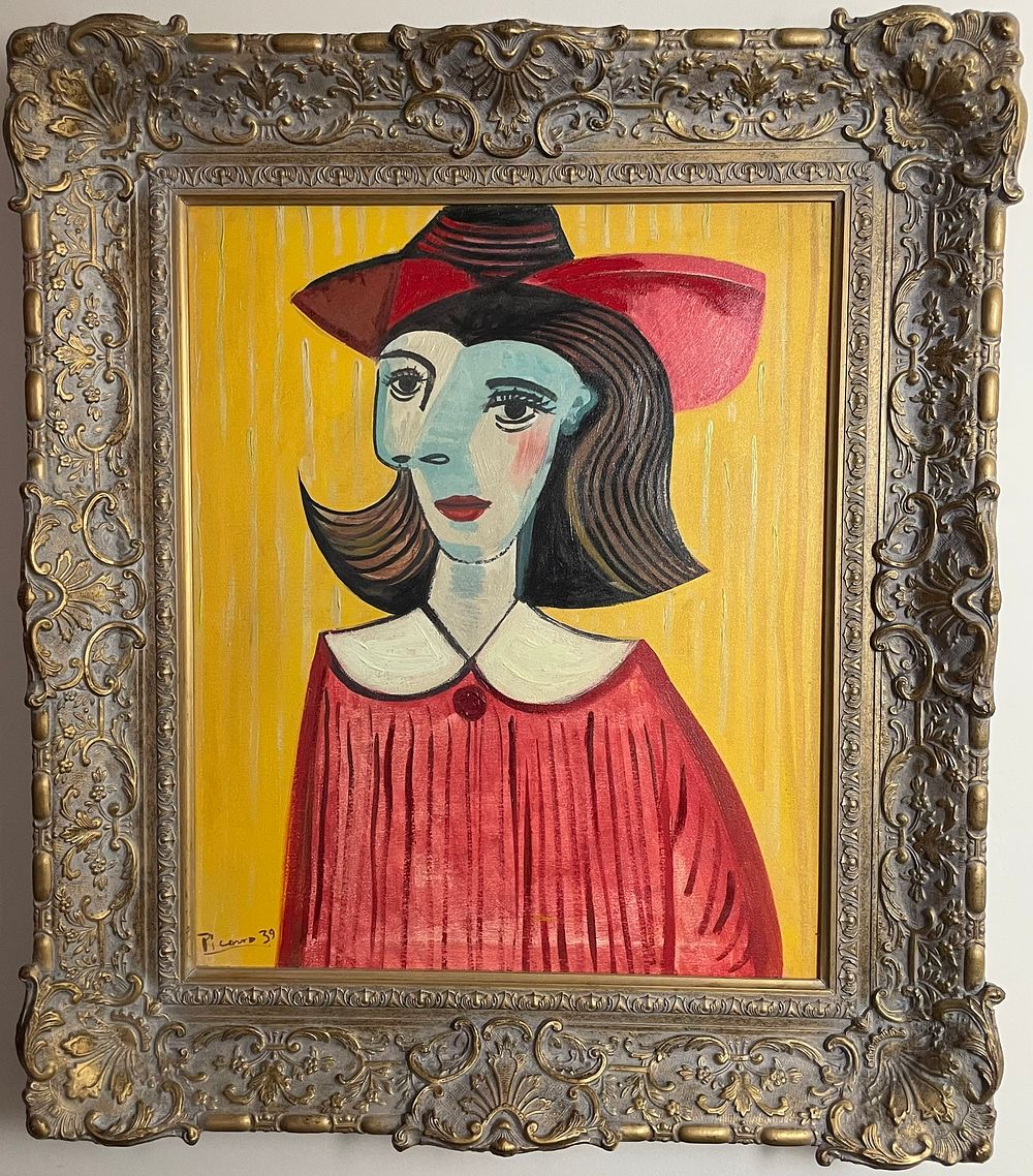 Lot 58 – John Myatt’s Copy Of Pablo Picasso’s Cubist Oil Painting Portrait ‘Girl In A Red Hat’.