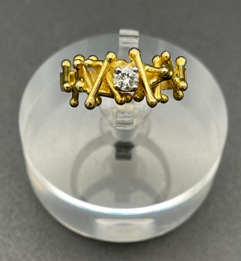 Lot 142 – Diamond and Yellow Gold Brutalist Style Sculptural Cocktail Ring