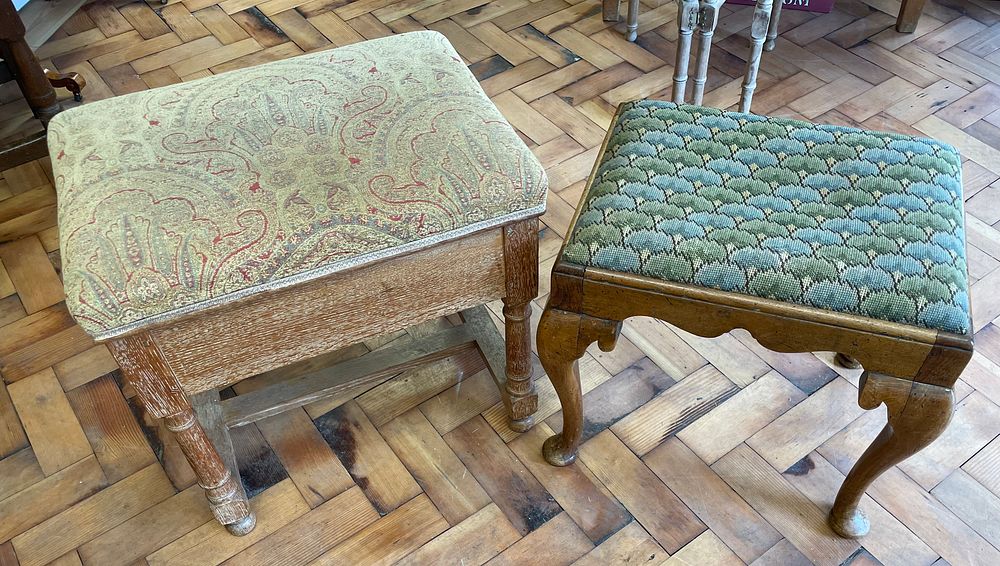 Lot 168 – A Two Stools Including a Oak Cotswold Style Stool With Storage and a Queen Anne Style Footstool