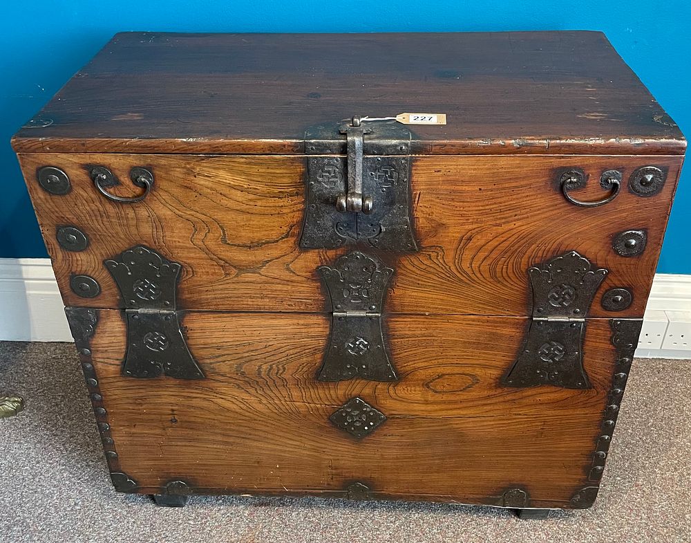 Lot 176 – A 19th Century Korean Chest With Cast Iron Side Handles And Hinges