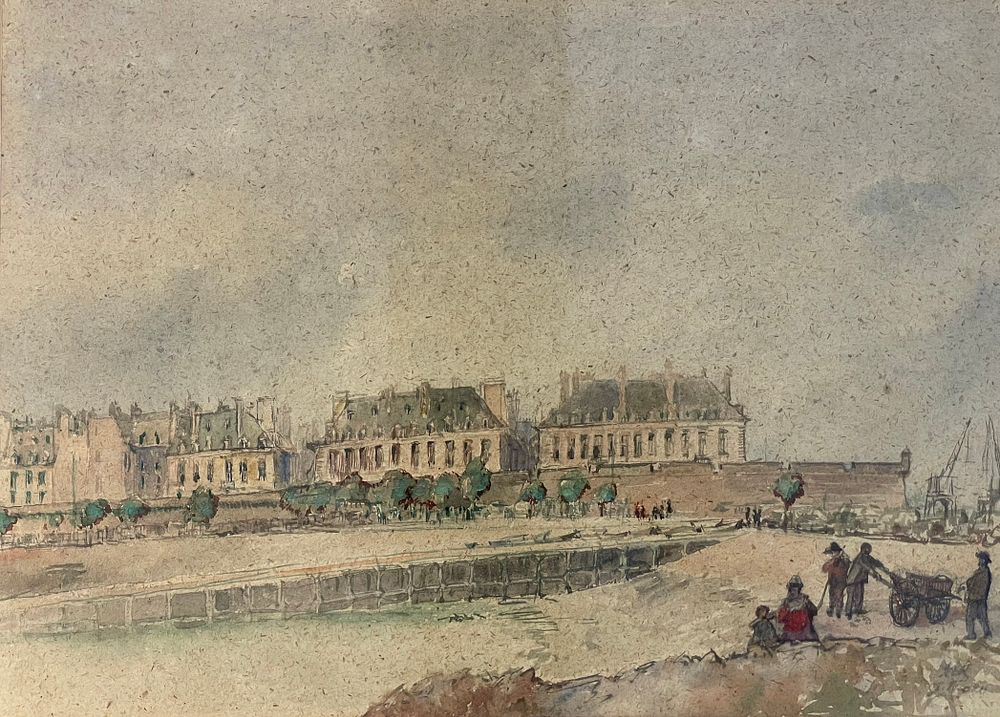 Lot 197 – An Original Detailed Signed Watercolour Of A French Scene, Possible Saint Malo