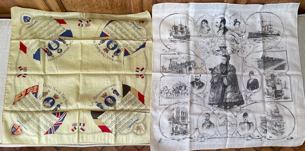 Lot 221 – Two Antique Printed Commemorative Souvenir Handkerchiefs Including WWI Allies and Queen Victoria Diamond Jubilee