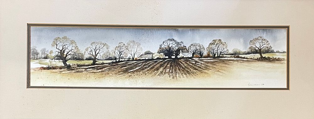 Lot 254 – Panoramic Winter Landscape Watercolor Painting Dated 1979