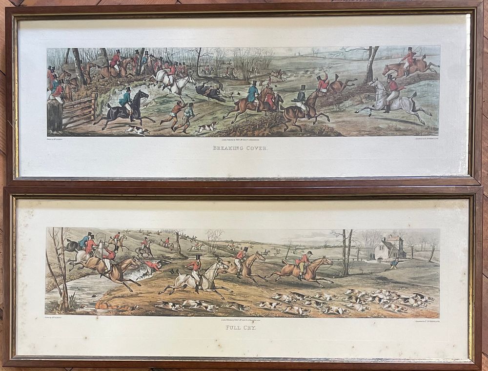 Lot 255 – A Pair of Hand-Colored Aquatints After Henry Alken, Breaking Cover and Full Cry