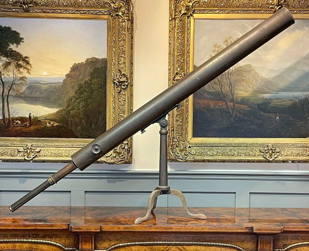 Lot 259 – Antique Brass Library Refracting Telescope on Tripod Table Stand