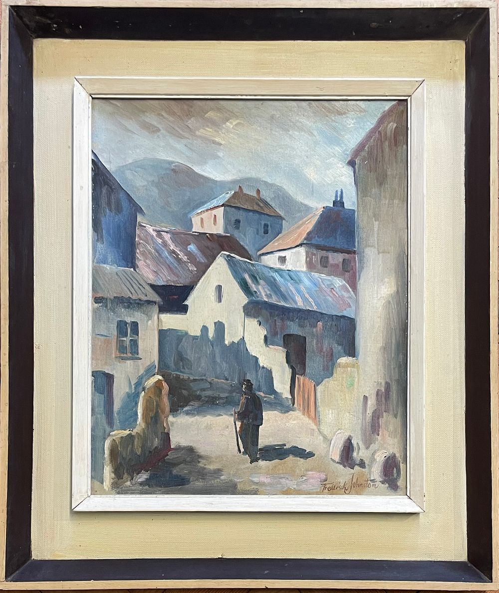 Lot 260 – Frederick Johnston Oil on Canvas Village Scene Shaldon Near Teignmouth