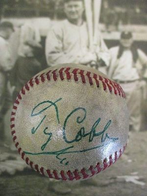 Ty Cobb Signed Official League Baseball with Certificate of Authenticity.This official league 