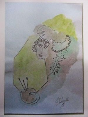 Marc Chagall Original 8" x 12" Color Drawing of a Woman on Heavy Paper.Offered here is a 