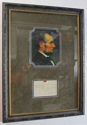 Abraham Lincoln Signed Partial Cut Document Framed. Abraham Lincoln Signed Partial Cut Document 