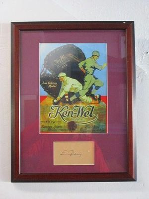 Lou Gehrig Signed Cut Signature - Framed with Vintage Ken-Wel Baseball Glove Advertisement (18" 