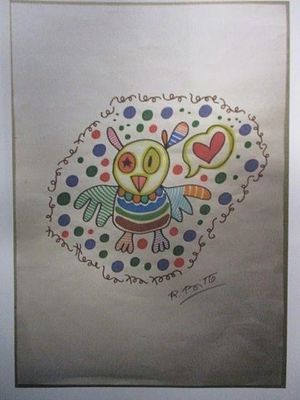 Romero Britto Original "Owl" Watercolor (12" x 16").Presented here is a delightful original 