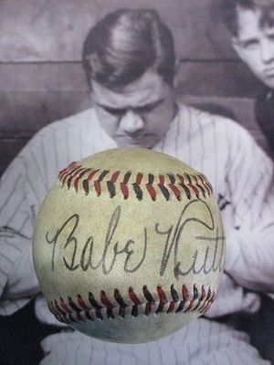 Babe Ruth Signed Official Reach Baseball. Babe Ruth Signed Red and Black Stitched Official Reach 