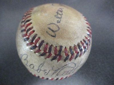 Babe Ruth Walter Johnson Signed Official Baseball. Babe Ruth and Walter Johnson Dual-Signed 