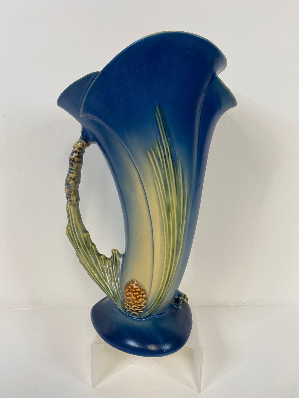 Roseville Pottery Tall Pinecone. Form 485-10" is the mold number on this very nice blue pinecone 