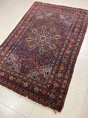 שטיח קרמן פרסי עתיק עבודת יד. 145X218 ס"מ. כ100 שנה. אחרי ניקוי אצל ארגמן חברה לניקוי שטיחים.