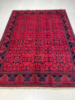 שטיח אפגן חל-ממדי, 235X180 ס"מ. עבודת יד, צמר על כותנה. ALL OVER DESIGN. חדש מייבוא.