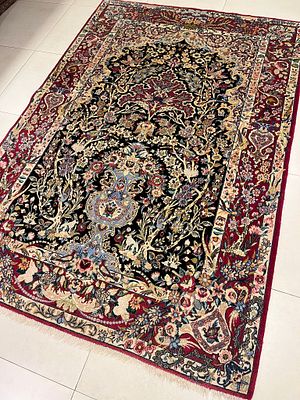 שטיח אספהן פרסי, מיוחד סמינו. 160X233 ס"מ. בעבודת יד, דוגמת עץ החיים. צמר על כותנה עם פרחי משי.