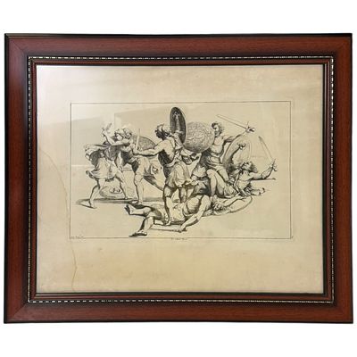 (63) Гравюра с античным батальным сюжетом. Англия. 1790 г. Размер 60х50 см