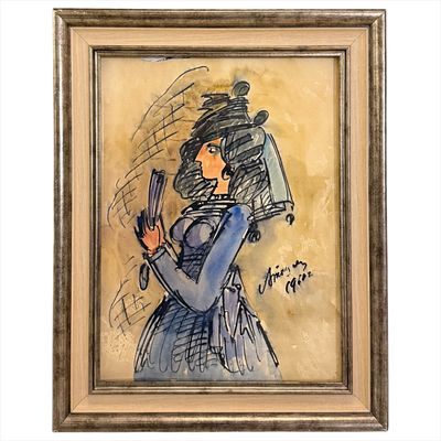 (67) Тышлер, А.Г. Дама в старинном костюме. 1960 г. Бумага, тушь, акварель. 31х40.5 см. Алекса́н 