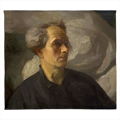 (56.4) Картина "Портрет скульптора". Утенков Е. Г. 1955 г. Холст, масло. Размер 67х80 см