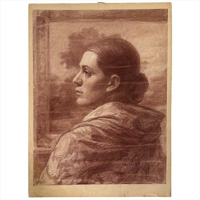 (56.4) Рисунок "Женский портрет". Утенков Е. Г. 1953 г. Бумага, карандаш. Размер 83х63 см