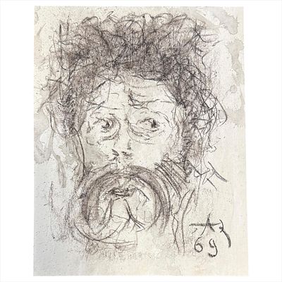 Зверев, А.Т. "Авто-портрет". Бумага/смеш. техника. 1969 г. 31х24 см.