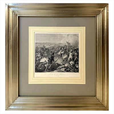 (63) Гравюра &laquo;Битва при Флери с воздушным шаром&raquo;. Франция, 1794. В раме 64х64 см.
Первая битва 
