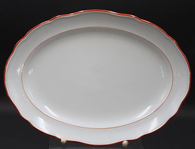 ovale Platte, Meissen Schwertermarke, Koralle, 2 Schleifstriche,. ovale Platte, Meissen 