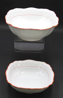 2x Gem&uuml;seschalen, Meissen Schwertermarke, Koralle, je 2 Schleifstriche, H-9,8cm D-26,5cm u. 