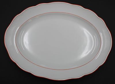 ovale Platte, Meissen Schwertermarke, Koralle, 2 Schleifstriche, H-5cm B-35,5cm L-26,5cm