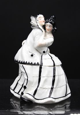 fig&uuml;rliche Deckeldose, Pierrot mit Dame tanzend, wohl 20er Jahre, H-14,5cm