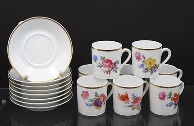 8x Mokkatassen mit U.T., F&uuml;rstenberg, florale Dekore, Tassen H-5,5cm