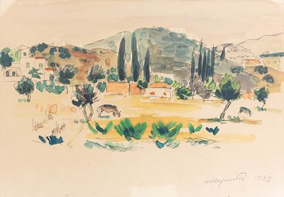 Katy STEPHANIDOU. Cypriot, 1925 – 2012Mountains with donkeys, 1973mixed media on paper 